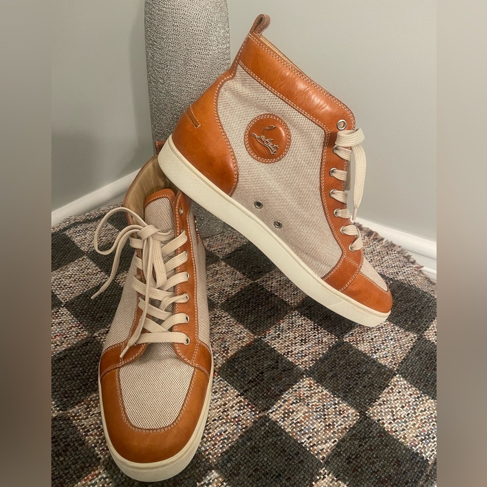 Christian Louboutin Brown and Cream High-Top Sneakers